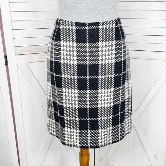 Eddie Bauer Plaid Wool Blend Tweed Pencil Skirt Black White 8 Tall - Picture 1 of 11